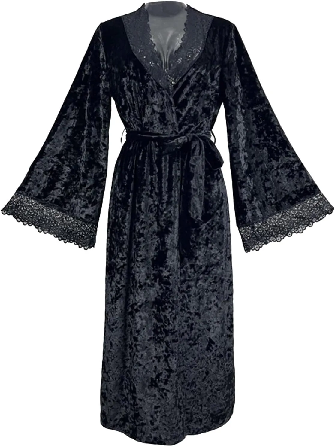 Women's Long Velvet Lace Robe Robes Soft Comfort Warm Belted Bathrobe Dressy Loose Fit Sleepwear Nightgown Homewear