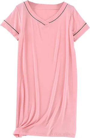 Women's Nightgown Home Dress Casual Nightdress V Neck Short Sleeve Pajamas Lightweight Soft Sleepwear Watermelon Red