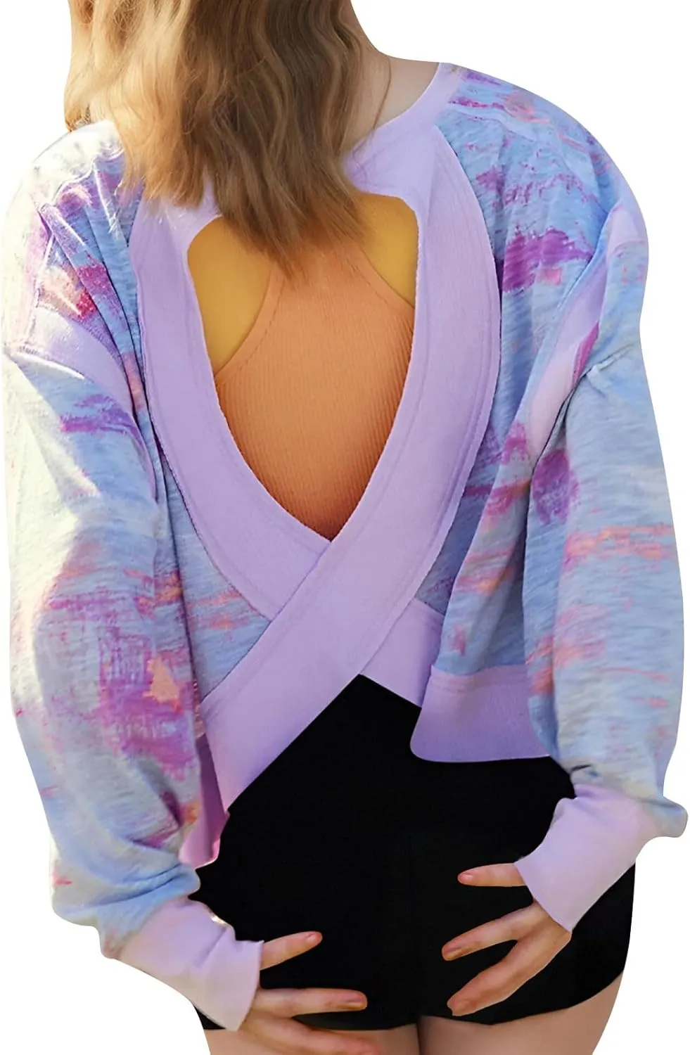 Womens Open Back Workout Tops Backless Long Sleeve Trendy Open Back Athletic Shirts Winter/Fall Outfits 2025
