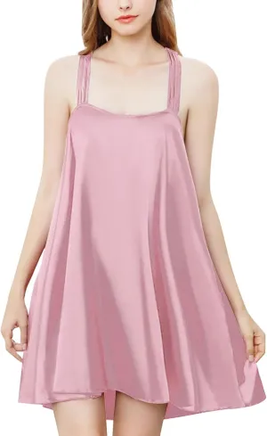 Womens Sexy Satin Nightgowns Soft Chemise Sleepwear Loungewear Loose Sleep Dress Nightwear Sleepdress Pajamas