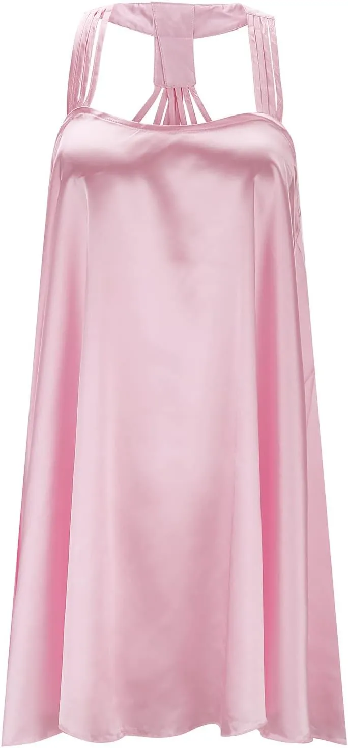 Womens Sexy Satin Nightgowns Soft Chemise Sleepwear Loungewear Loose Sleep Dress Nightwear Sleepdress Pajamas