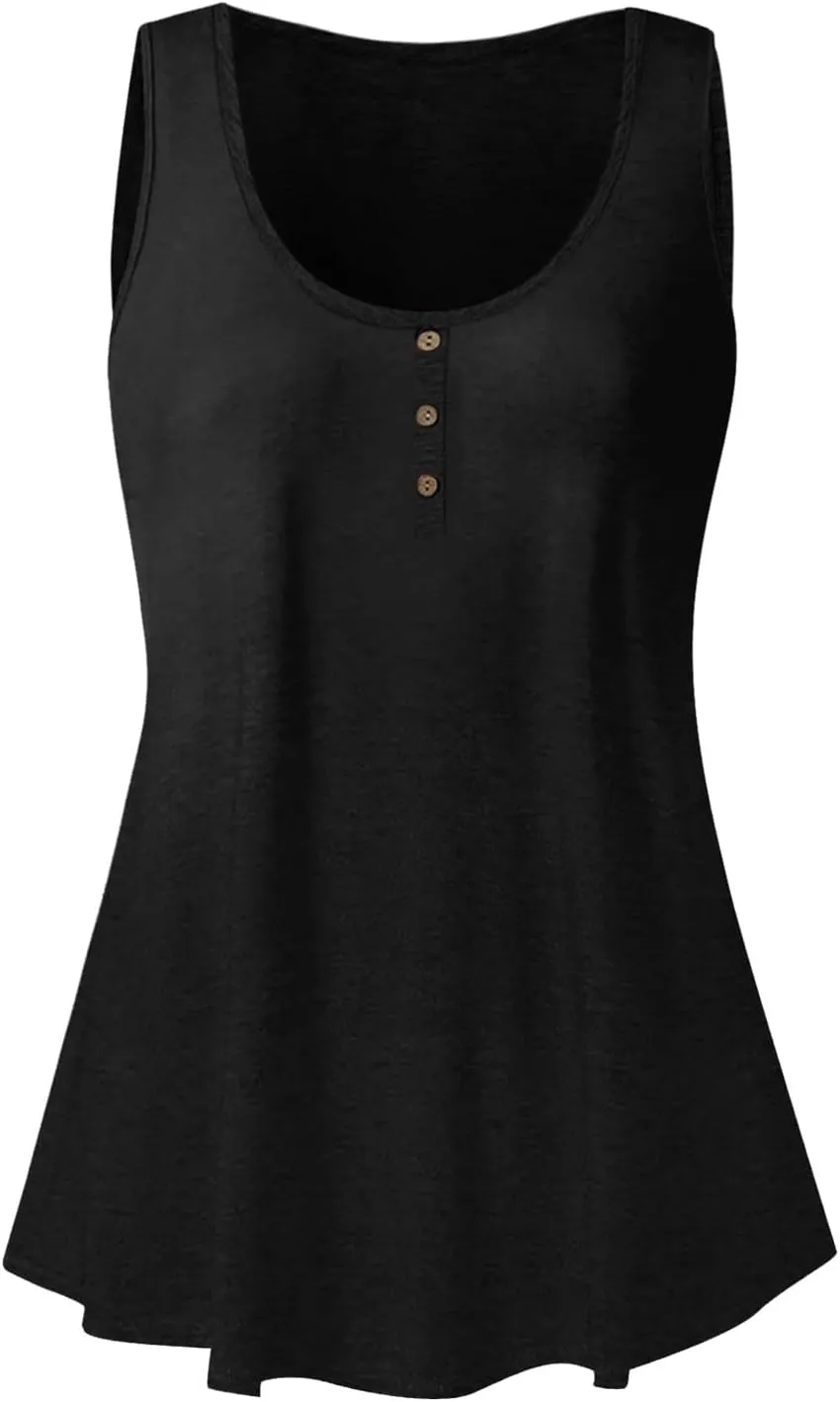 Womens Summer Tops 2023 Sleeveless Henley T-Shirts Tops Casual Button Down Tunics Holiday Going Out Tank Top Tee