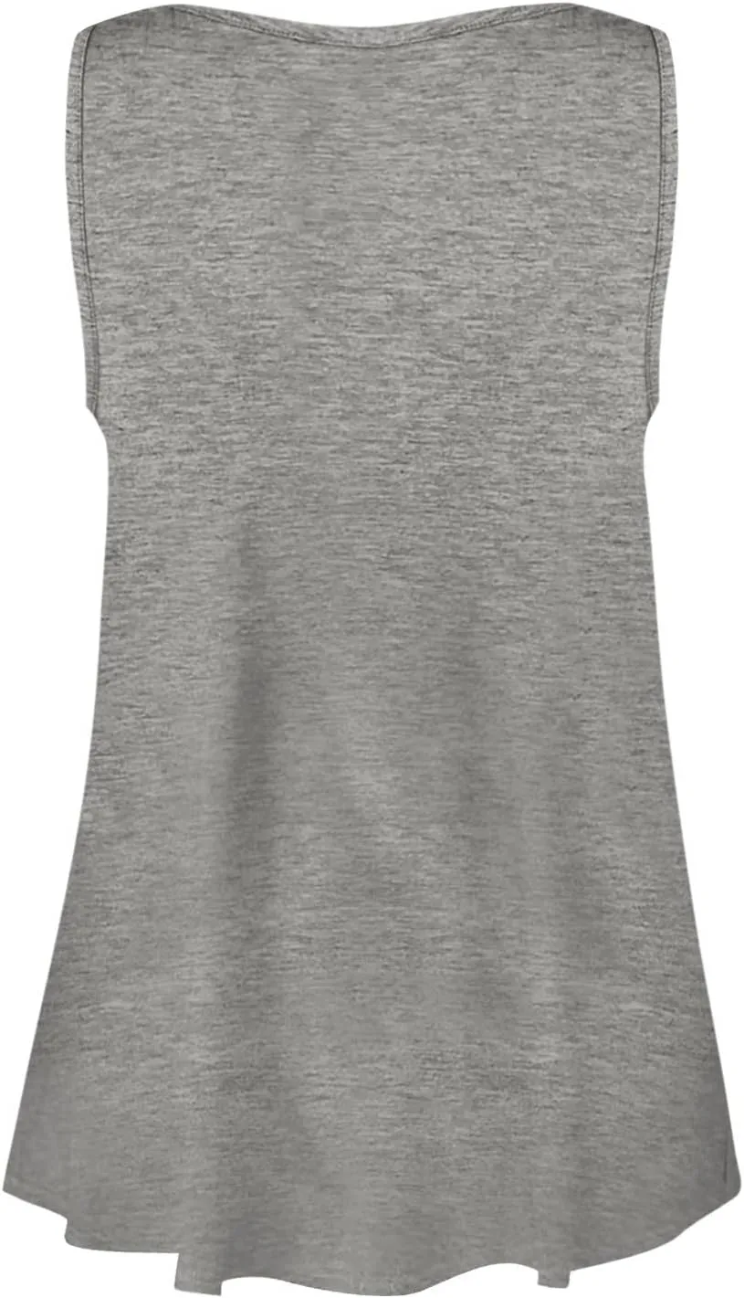 Womens Summer Tops 2023 Sleeveless Henley T-Shirts Tops Casual Button Down Tunics Holiday Going Out Tank Top Tee