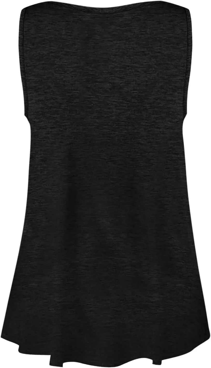 Womens Summer Tops 2023 Sleeveless Henley T-Shirts Tops Casual Button Down Tunics Holiday Going Out Tank Top Tee