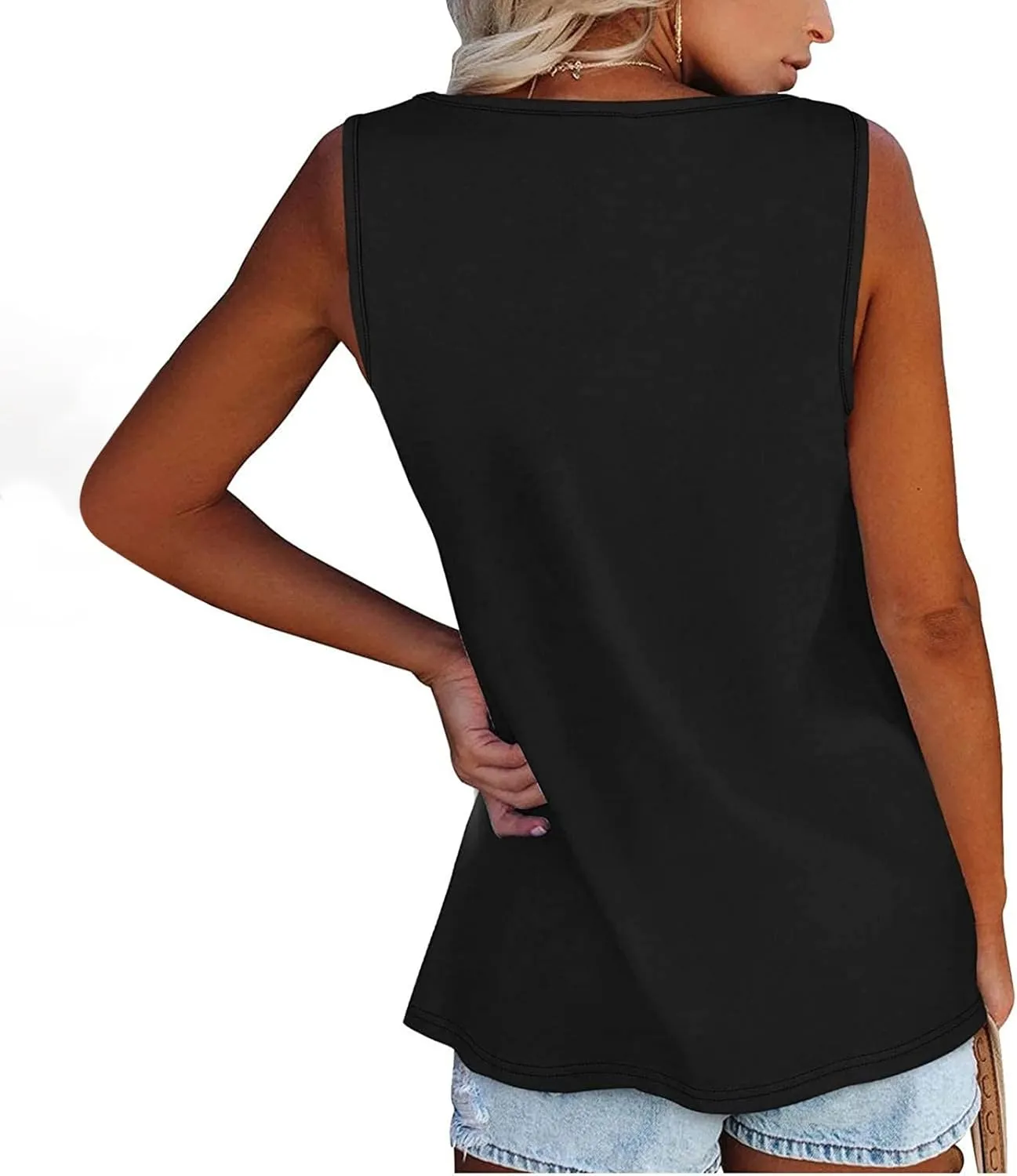 Womens Summer Tops 2023 Sleeveless Henley T-Shirts Tops Casual Button Down Tunics Holiday Going Out Tank Top Tee