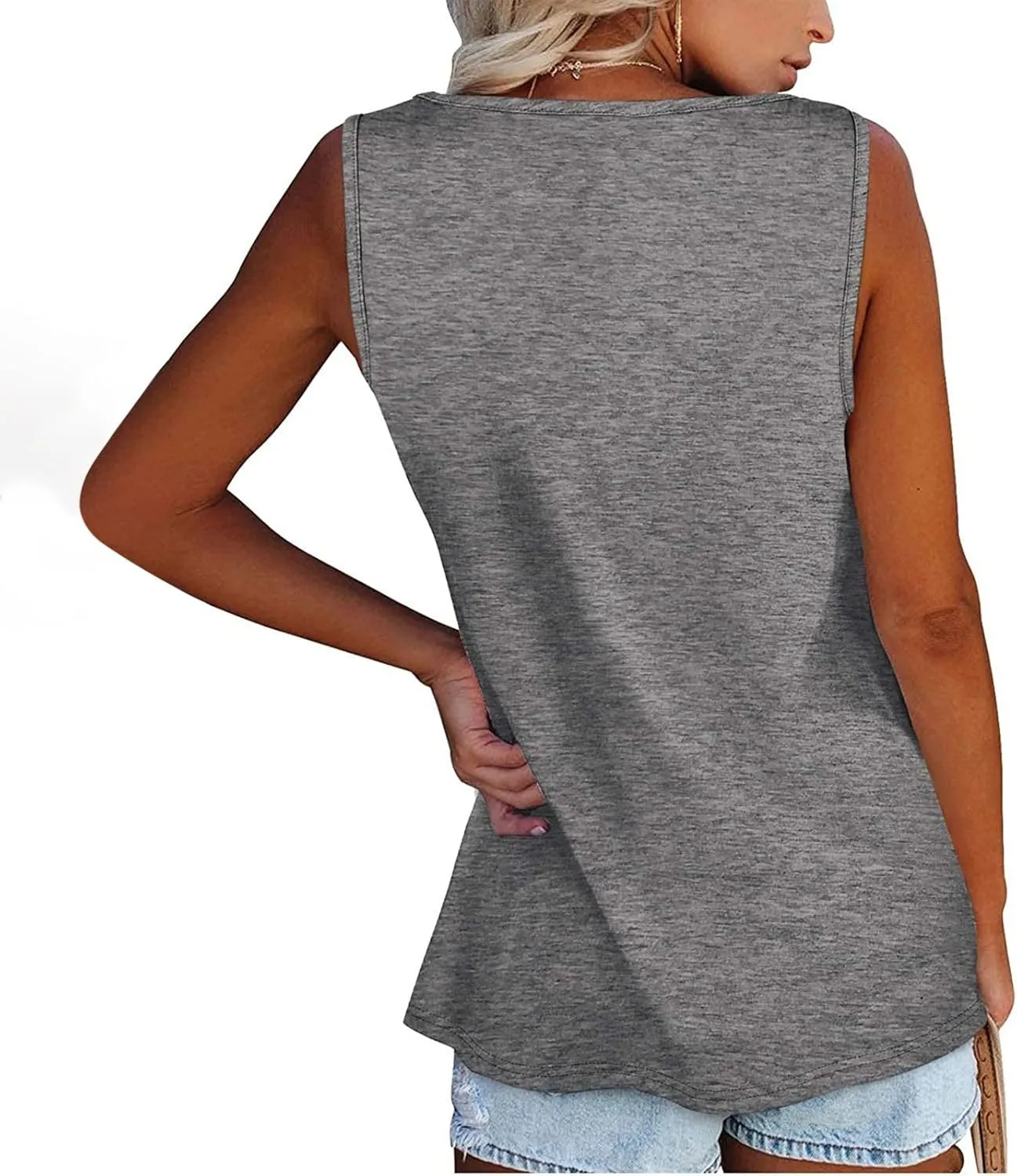 Womens Summer Tops 2023 Sleeveless Henley T-Shirts Tops Casual Button Down Tunics Holiday Going Out Tank Top Tee