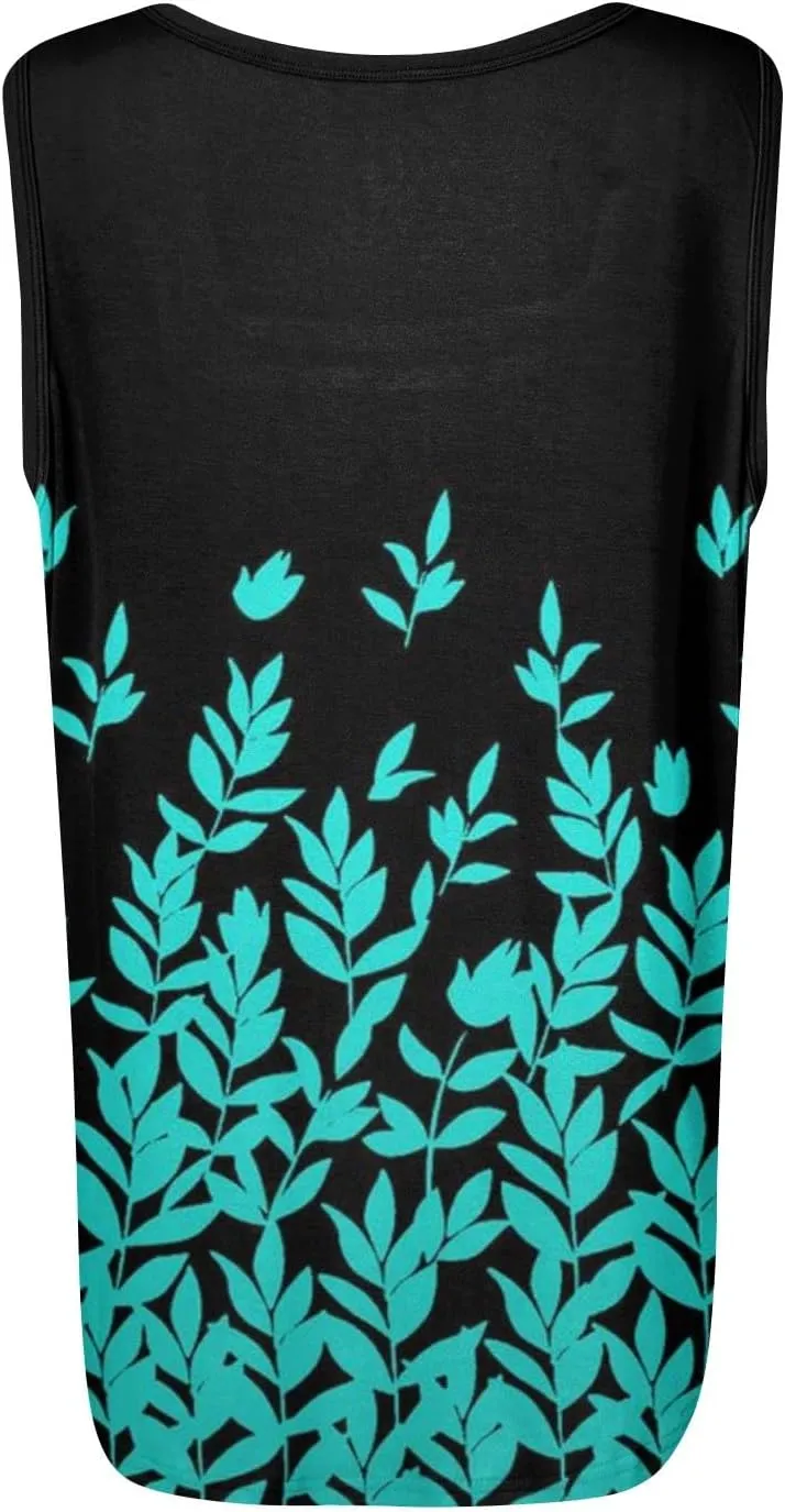 Womens Summer Tops Plus Size Sleeveless Causal Printed Square Neck Comfort Pleated Tank Tops for Women