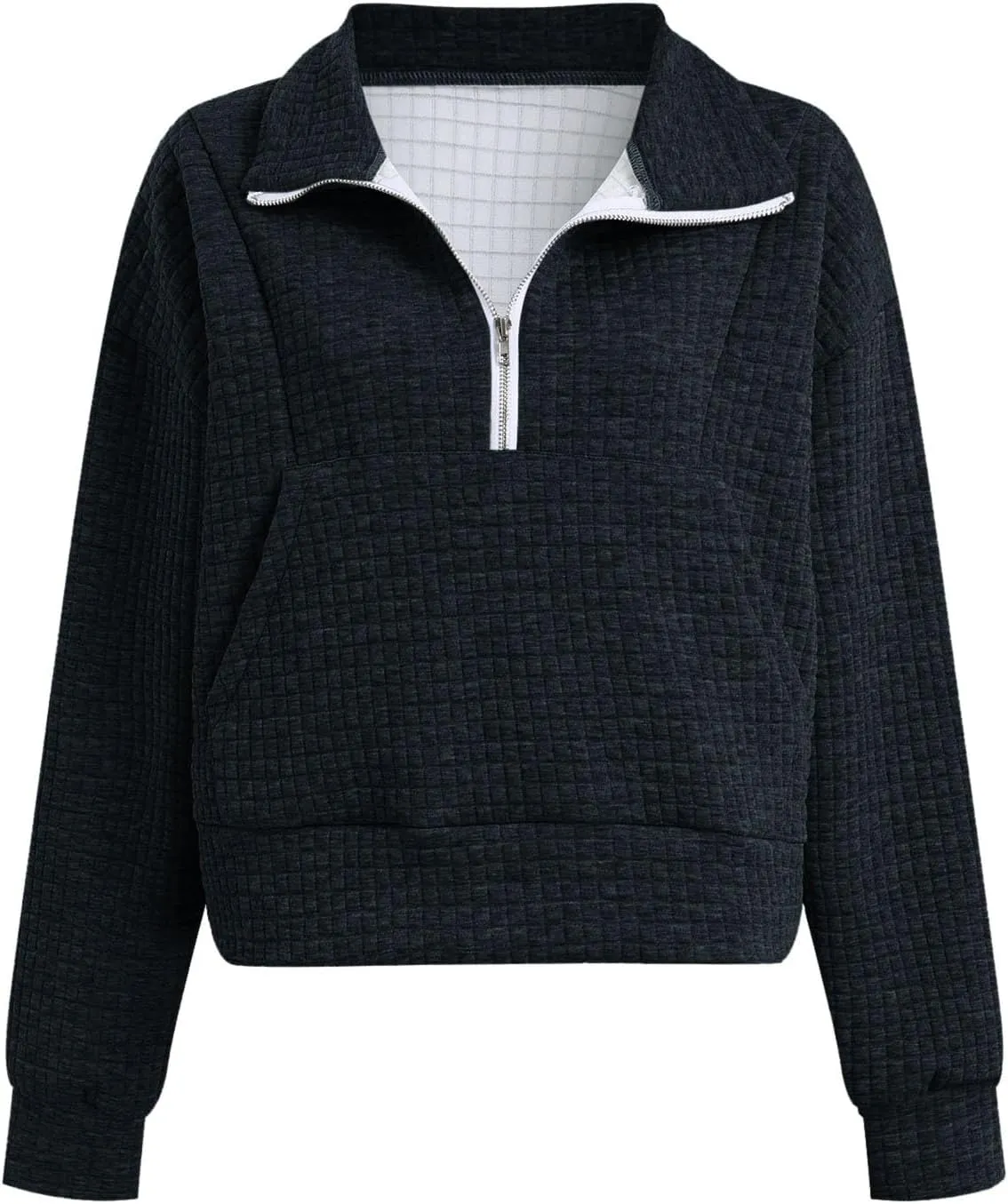 Womens Sweatshirts Half Zip Waffle Long Sleeves Cropped Pullover Hoodies 2025 Fall Fashion Lapel Outfits Clothes