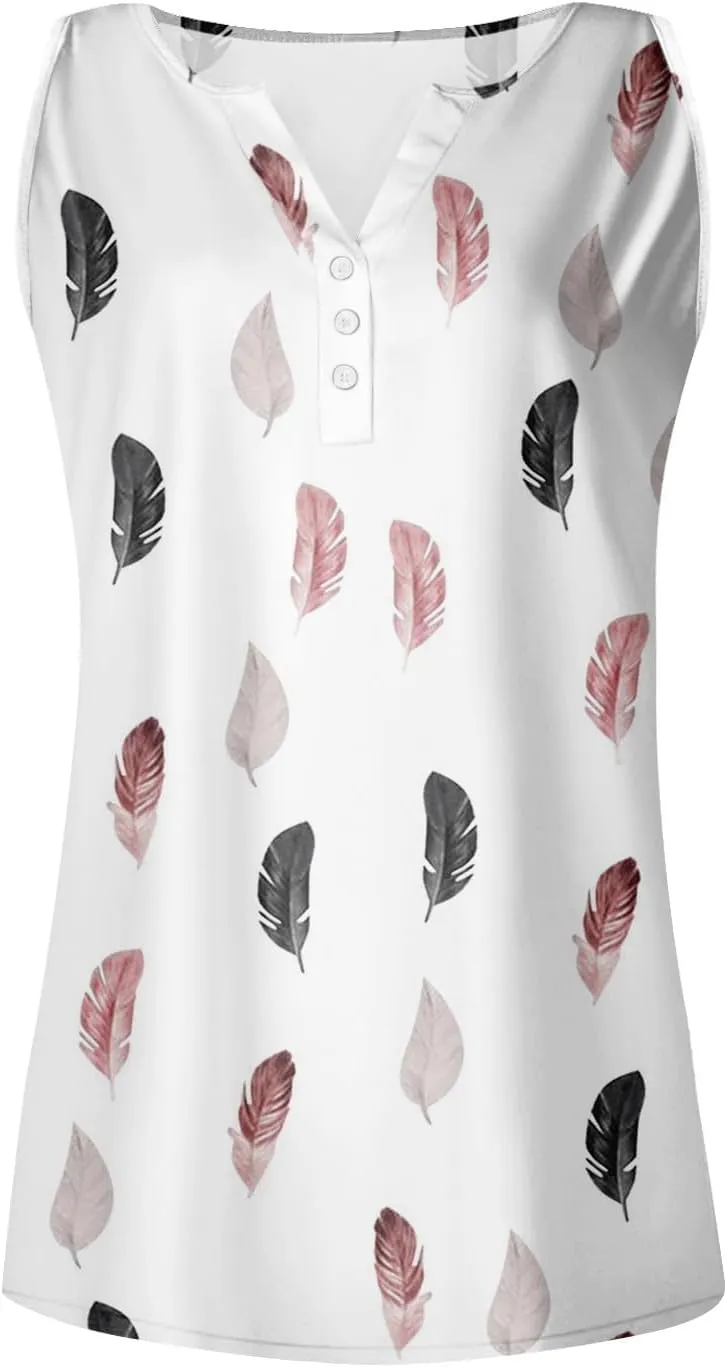 Womens Tank Tops Henley V Neck Button Printed Shirts 2025 Summer Casual Loose Fit Sleeveless Cute Tanks Tee for Women
