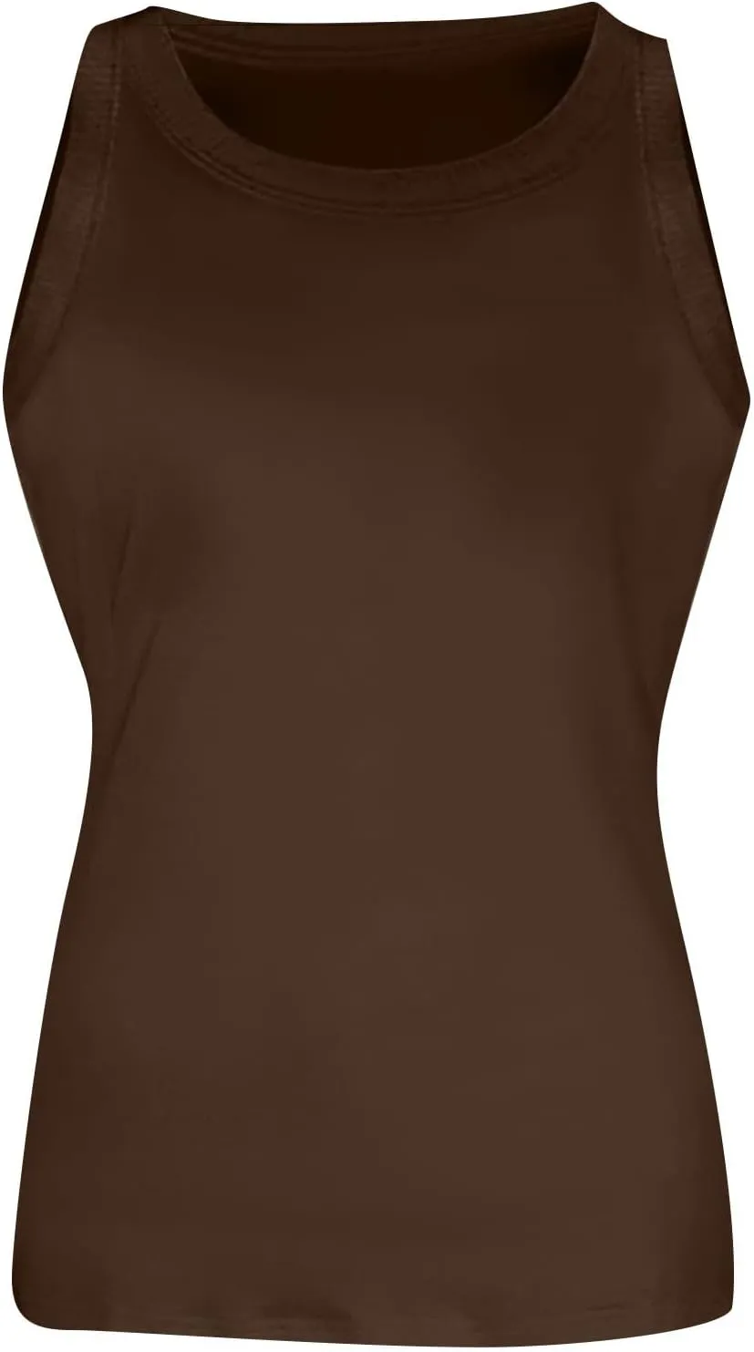 Womens Tank Tops Summer Cotton Workout High Neck Sleeveless Tops Casual Ribbed Slimming Racerback Tank Tops Undershirts