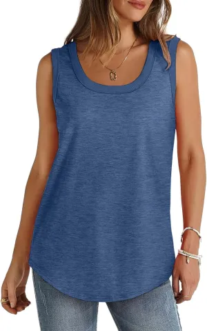 Womens Tank Tops Summer Loose Casual Flowy Sleeveless Tops Ribbed Trim Scoop Neck Tanks Curved Hem Trendy T Shirt 2025
