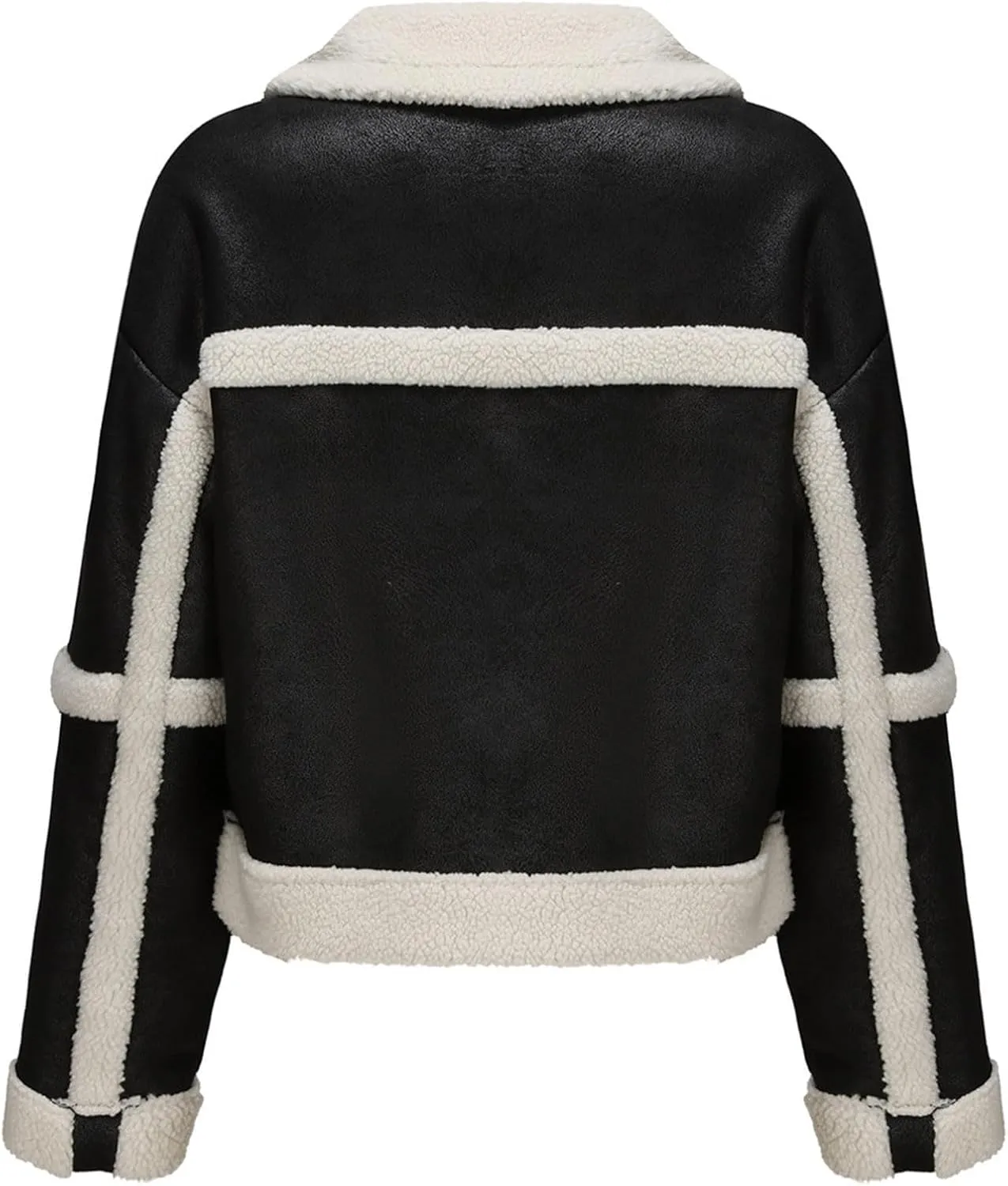 Women's Turn-Down Collar Faux Suede Jacket Motorcycle Bomber PU Bike Coat Outwear Warm Plush Faux Leather Jackets