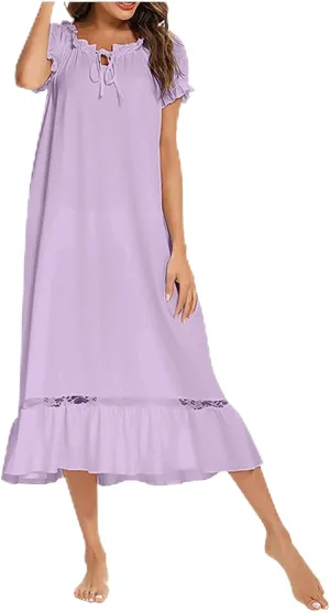 Women's Victorian Nightgown Ruffle Hem Sleepwear Long Vintage Loungewear Ruffle Sleeve Keyhole Neck Retro Sleepwear