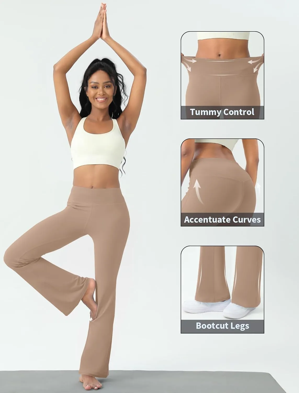 Women's Yoga Pants Bootcut Flare Leggings Flared Bell Bottom Leggings High-Waisted Workout Pants Tummy Control