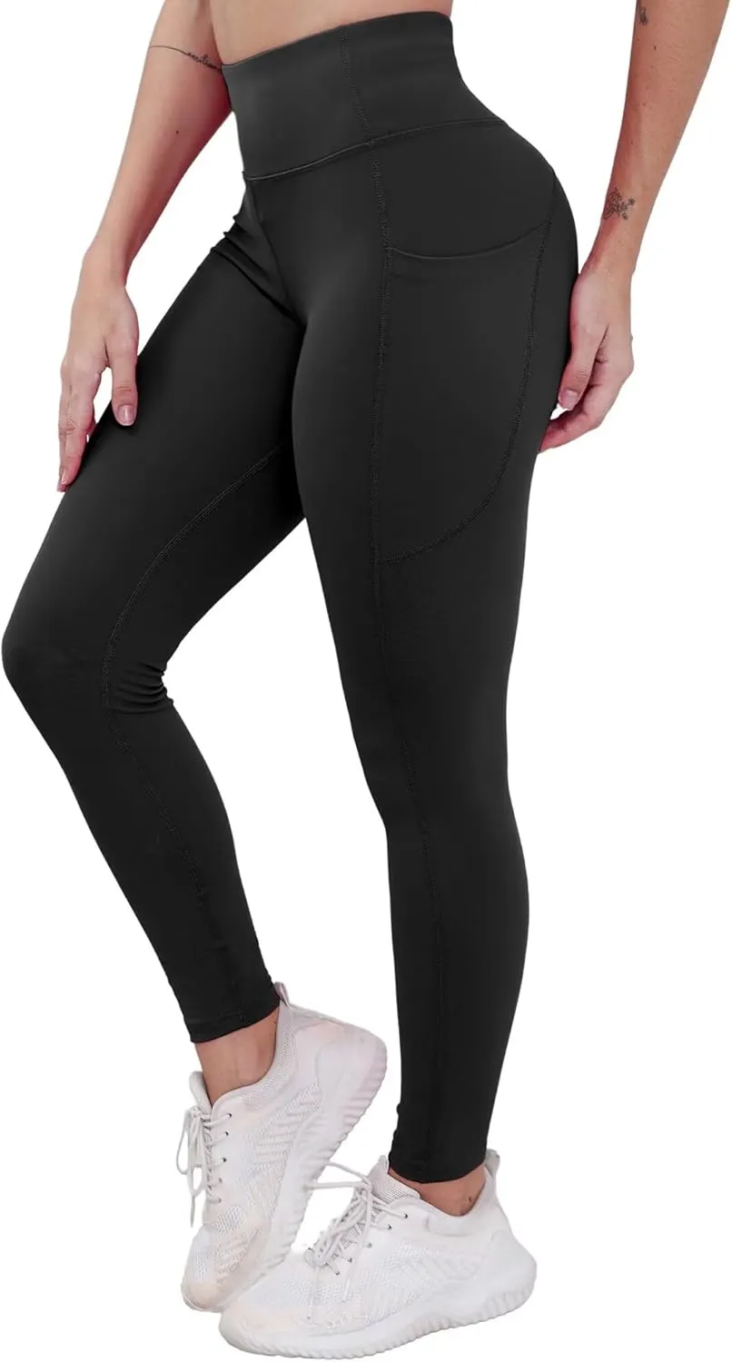 Workout Leggings with Pockets for Women Buttery Soft Elastic Compression Leggings High Waist Running Yoga Pants