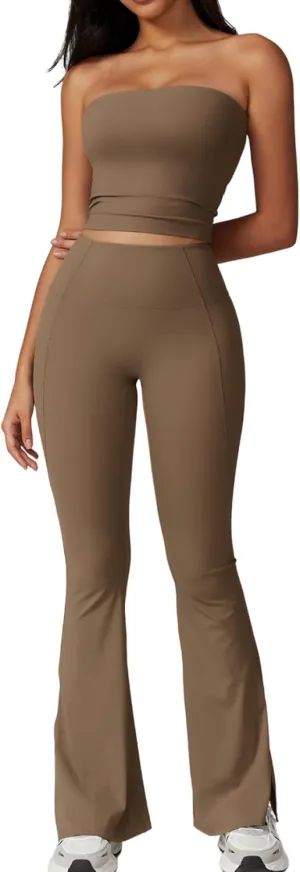 Workout Sets for Women 2 Piece High Waist Flare Pants Match Stretchy Sports Bra Gym Yoga Outfits Athletic Clothes