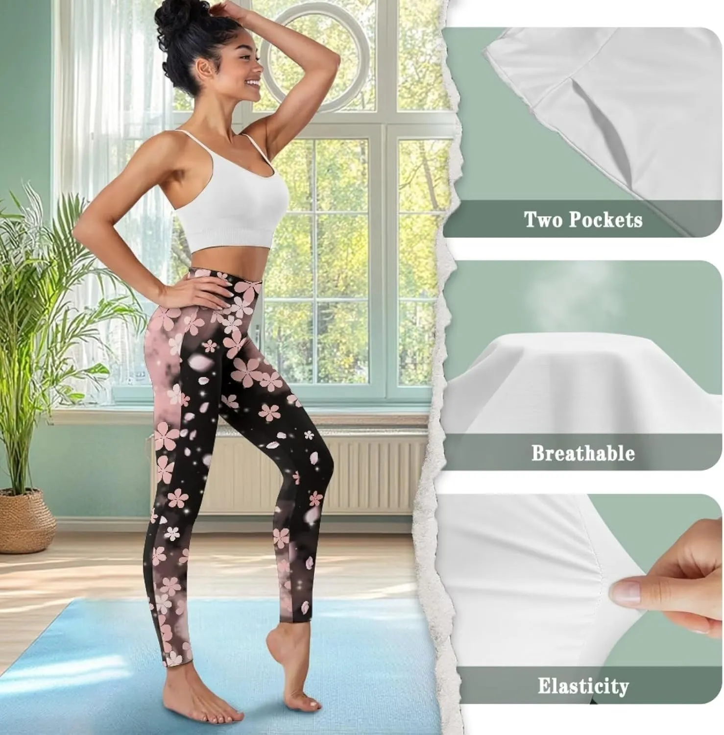 Xhuibop Leggings with Pockets for Women High Waisted Yoga Pants Comfortable Yoga Leggings Seamless Workout Pants