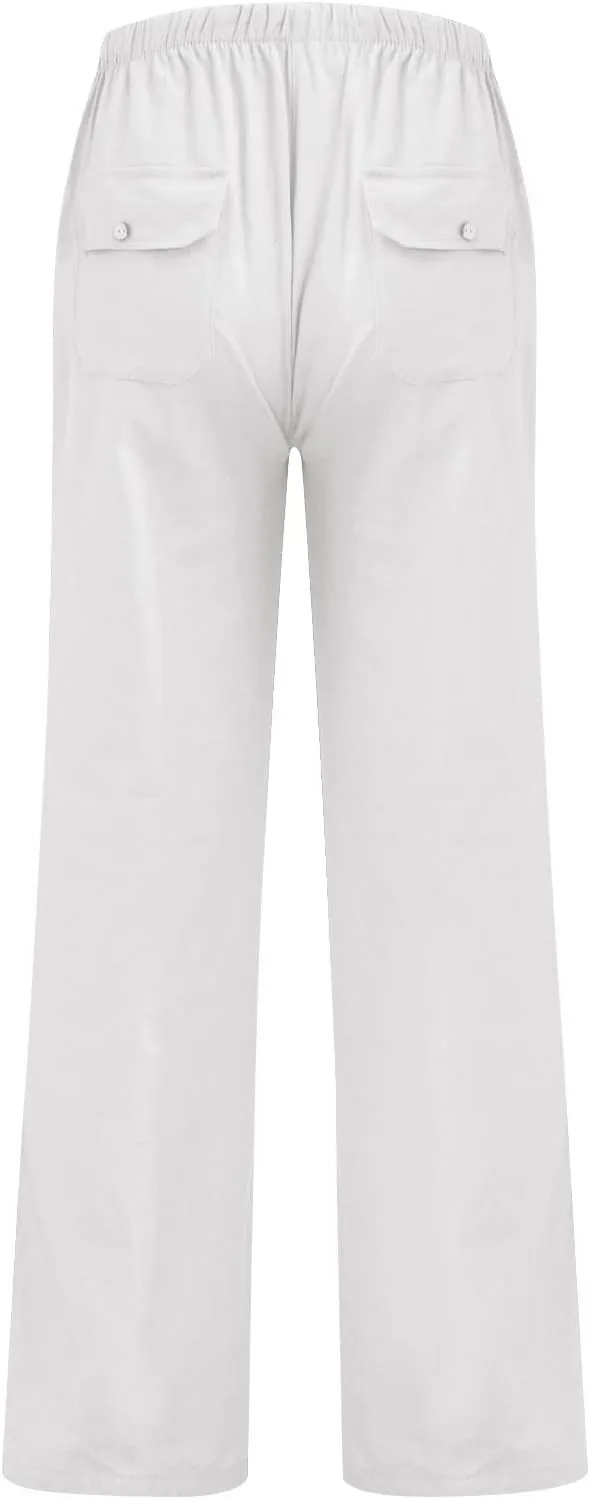XIAXOGOOL Mens Linen Pants Big and Tall Loose Fit Elastic Waist Lightweight Drawstring Pants Summer Beach Yoga Pants Trousers