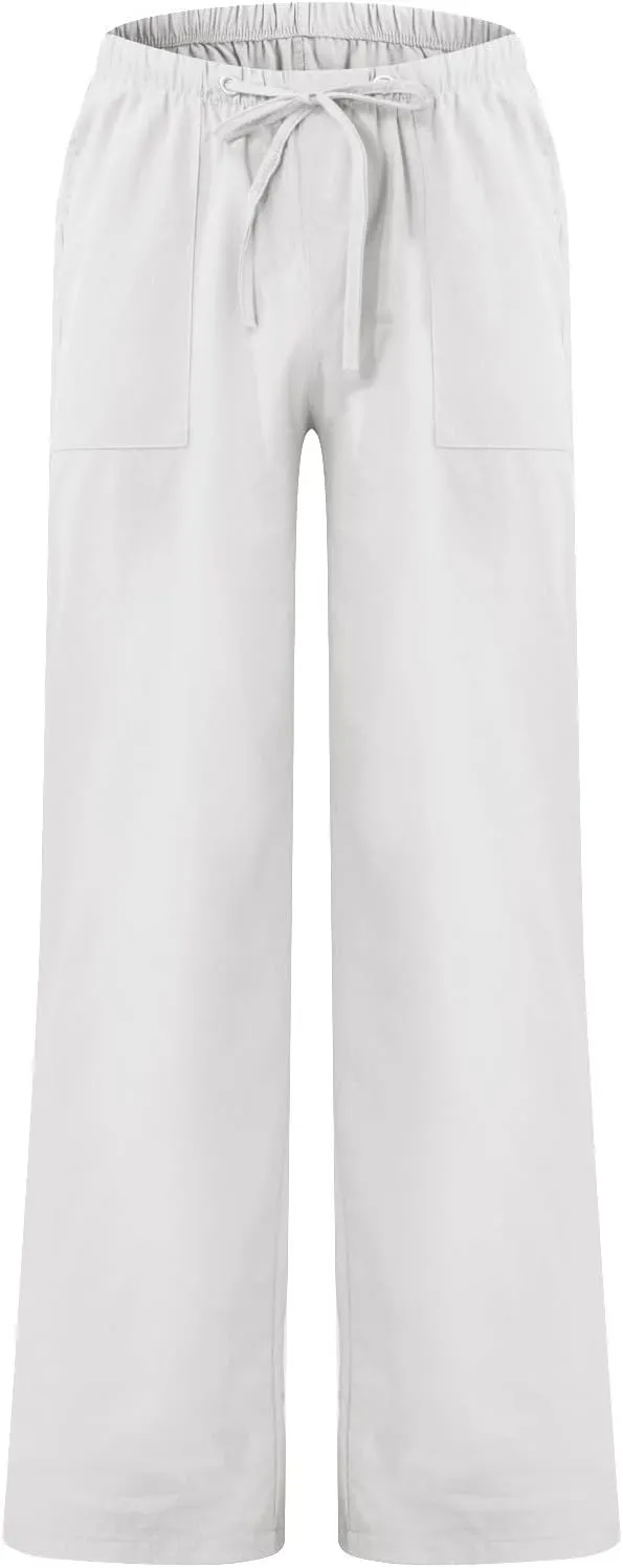 XIAXOGOOL Mens Linen Pants Big and Tall Loose Fit Elastic Waist Lightweight Drawstring Pants Summer Beach Yoga Pants Trousers