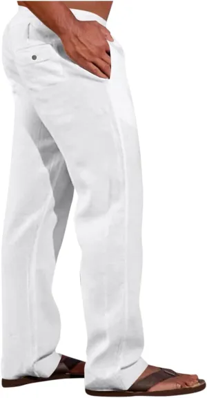 XIAXOGOOL Mens Linen Pants Big and Tall Loose Fit Elastic Waist Lightweight Drawstring Pants Summer Beach Yoga Pants Trousers