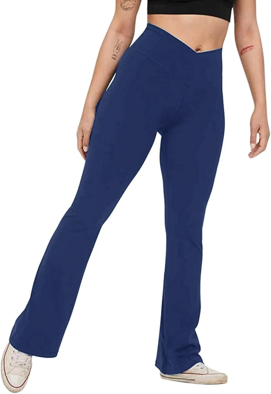 Yoga Pants Women Flare High Waisted Leggings Tummy Control Bell Bottom Cross Waist Leggings Wide Leg Casual Pants