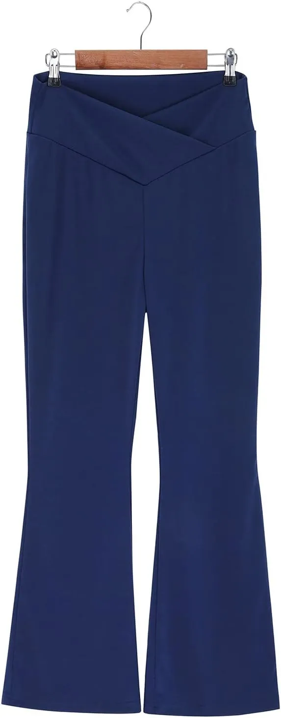 Yoga Pants Women Flare High Waisted Leggings Tummy Control Bell Bottom Cross Waist Leggings Wide Leg Casual Pants