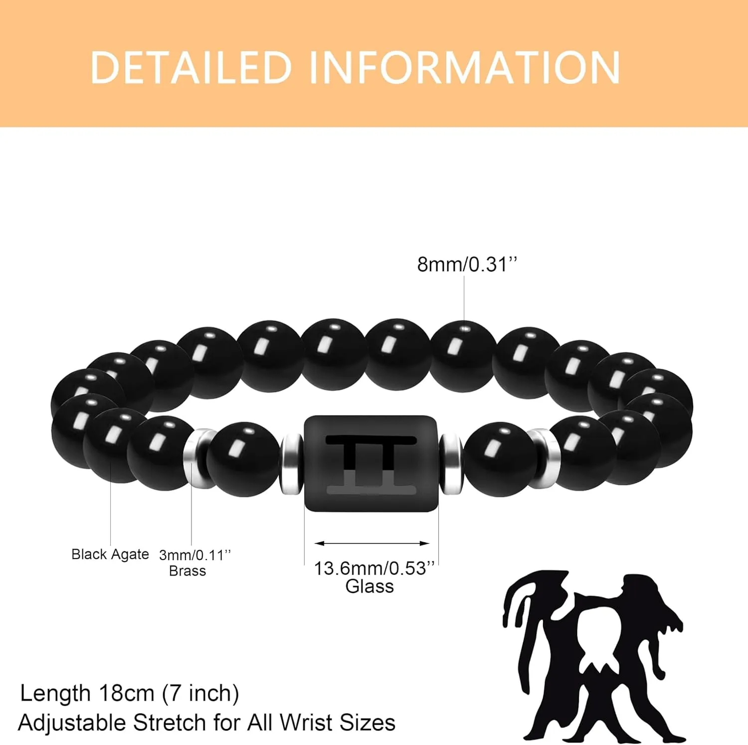 Zodiac Bracelet for Men and Women, 8mm Natural Black Agate Stone Constellation Star Sign Horoscope Bracelets 12 Constellations Cylinder Charm Jewelry Prayer Blessing Bracelet