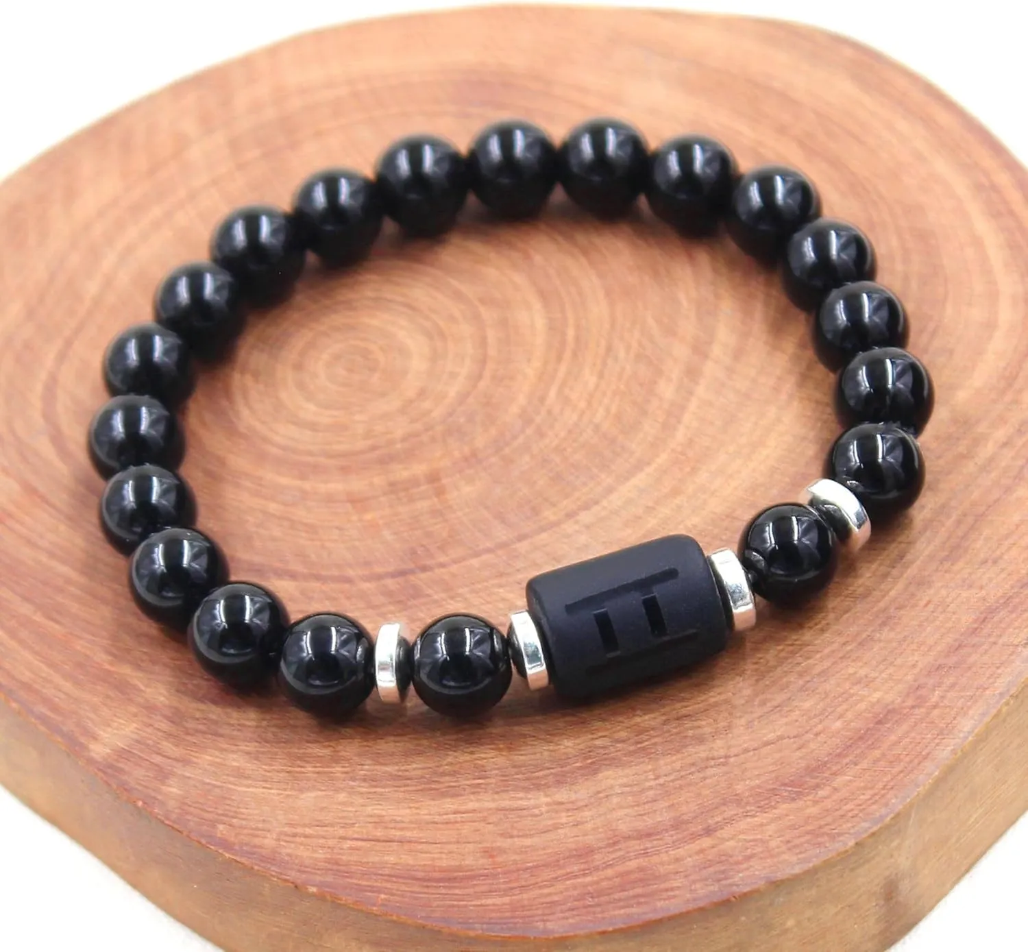 Zodiac Bracelet for Men and Women, 8mm Natural Black Agate Stone Constellation Star Sign Horoscope Bracelets 12 Constellations Cylinder Charm Jewelry Prayer Blessing Bracelet